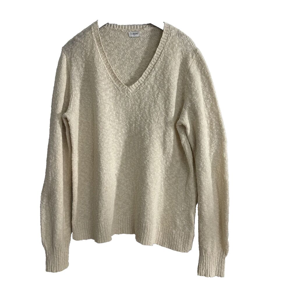 J. Crew Women's V-Neck Ivory Pullover Sweater Size L Long Sleeve